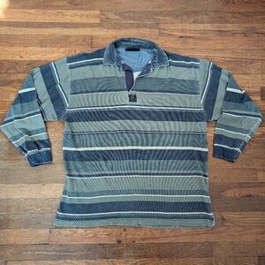 Mens Vintage Long Sleeve Stripped Grunge Rugby Polo Shirt XL Thrashed Distressed